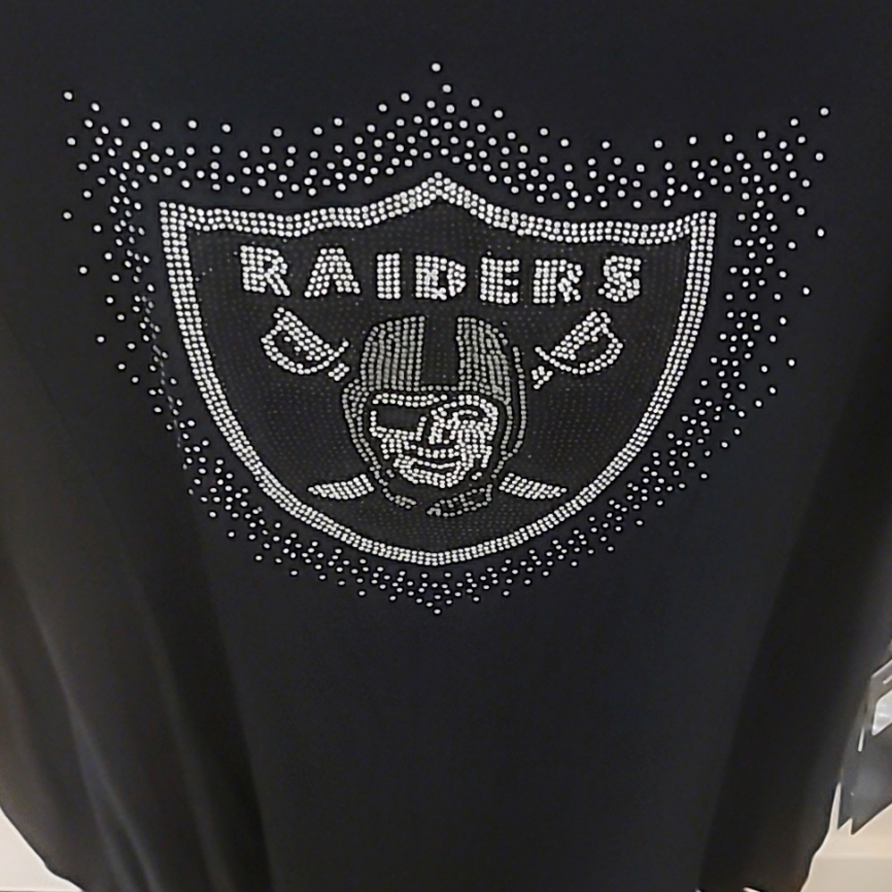 Black Women's Raiders Tee with Rhinestones MSX line. Michael Strahan Apparel